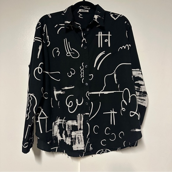 Acne Studios Shining Chalk Print Long Sleeved Blouse Size 36 - Picture 1 of 8